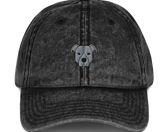 Vintage Pitbull Cap, Embroidered Pittie Baseball Cap, Blue Pit Bull Dad Hat, Pibble Mom, American Bully, Grey Pitbulls, Pitbull Mom Gift