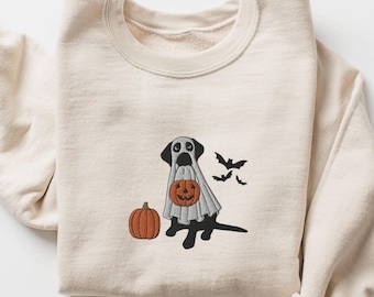 EMBROIDERED Black Lab Halloween Sweatshirt, Black Labrador Retriever Ghost Crewneck, Black Lab Mom Spooky Season Sweater, Lab Dog Dad Shirt