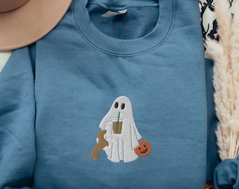 EMBROIDERED Halloween Doxie Mom Sweatshirt, Spooky Season Dachshund Sweater, Doxie Mama Iced Coffee Sweat Shirt, Spooky Dackel Wiener Dog