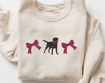 EMBROIDERED Black Lab Coquette Sweatshirt, Labrador Retriever Ribbons and Bows Crewneck, Black Lab Mama Shirt, Coquette Dog Sweater