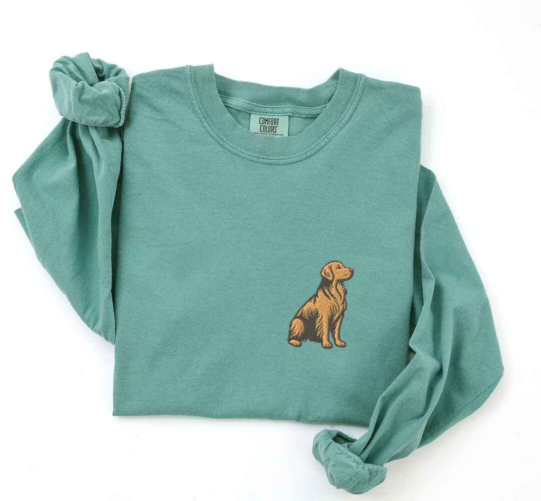Embroidered Golden Retriever Long Sleeve Comfort Colors Shirt, Golden ...
