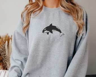 Killer Whale Sweatshirt Embroidered, Embroidered Orca Crewneck