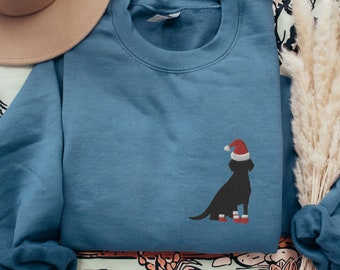 Embroidered Black Labrador Christmas Sweatshirt, Black Lab Holiday Embroidery, Black Labrador Retriever Crewneck, Black Lab Mom Gifts