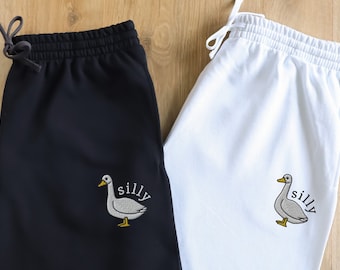 Embroidered Silly Goose Joggers, Unisex Jogging Pants, Embroidery, Fun Silly Goose Sweat Pants, Cute Silly Goose Lover Gift, Silly Goose PJs