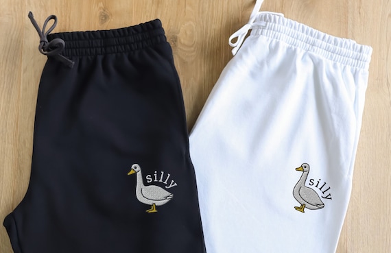 Embroidered Silly Goose Joggers, Unisex Jogging Pants, Embroidery, Fun Silly Goose Sweat Pants, Cute Silly Goose Lover Gift, Silly Goose PJs