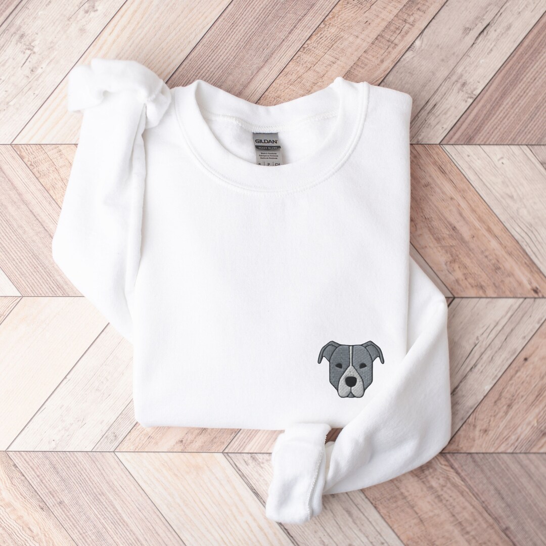 Blue Pitbull Embroidered Sweatshirt, American Pitbull Terrier