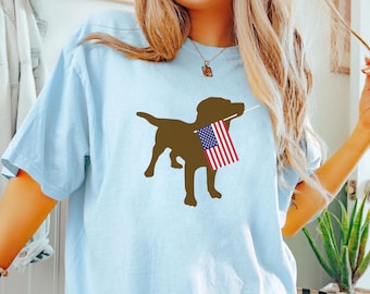 Chocolate Lab July 4th Shirt, Labrador Retriever Comfort Colors TShirt, Lab USA Flag T-Shirt, Chocolate Lab Mom 4th of July, American Flag
