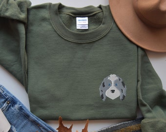 Embroidered Aussiedoodle Sweatshirt, Blue Merle Aussie Doodle Crewneck, Aussiedoodle Mom Gift, Embroidery, Australian Doodle Shirt
