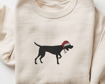 Sudadera navideña bordada con diseño de perro braco alemán de pelo corto, cuello redondo de Papá Noel, bordado de perro braco alemán, cuello redondo navideño para mamá braco alemán de pelo corto.