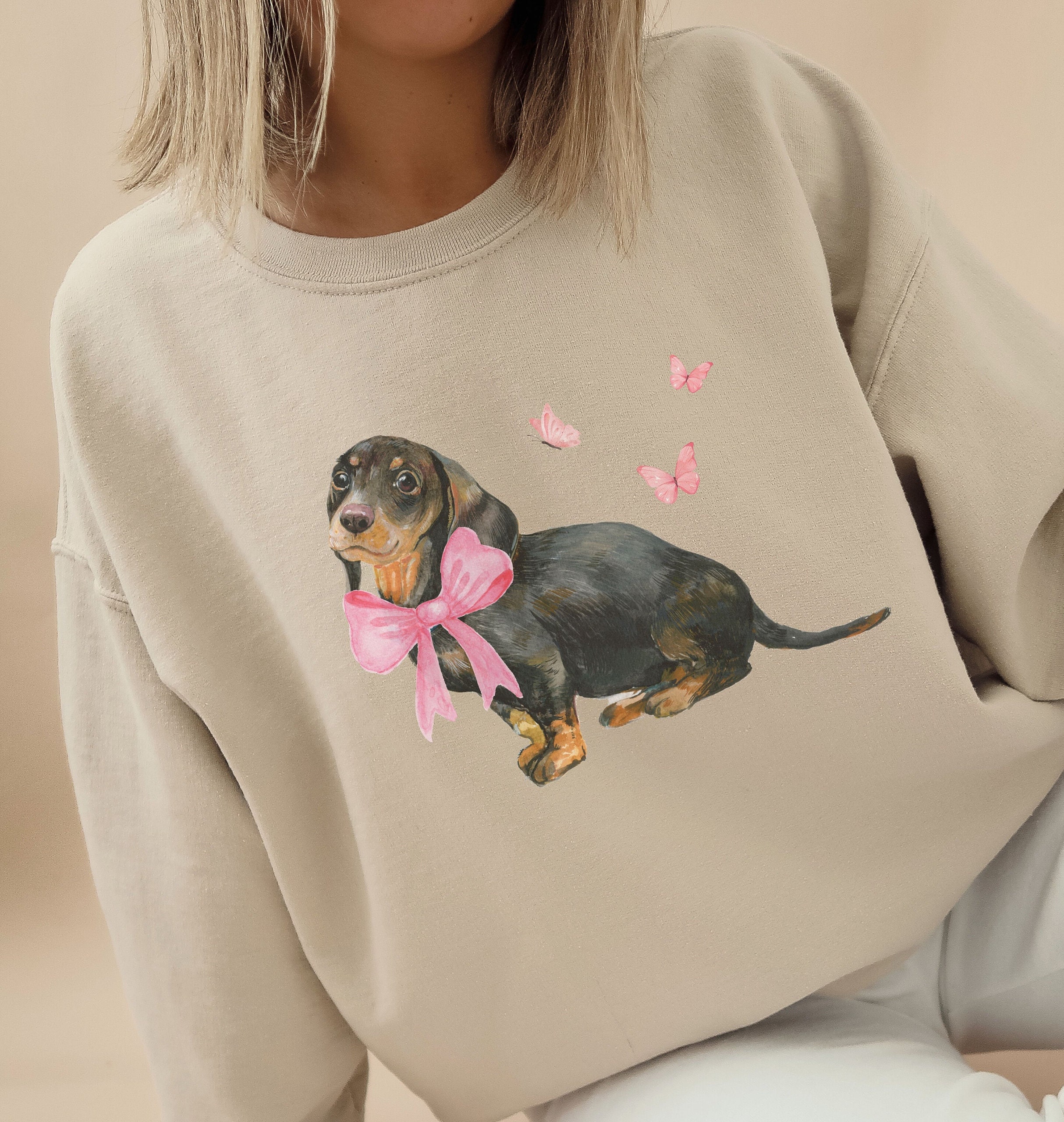Coquette Dachshund Sweatshirt, Pretty Doxie Crewneck, Trendy