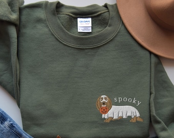 Dachshund Halloween Sweatshirt Embroidered, Cute Doxie Mom Crewneck, Spooky Season Dackel Shirt, Wiener Dog, Embroidery Doxie Mama Crew Neck