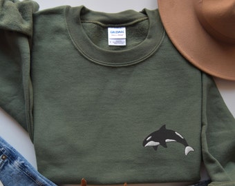 Orca Embroidered Sweatshirt, Killer Whale Crewneck, Whale Shirt, Whale Lover Jumper, Orcas, Whales, Whale Sweatshirt, Orca Shirt, Whale Crew