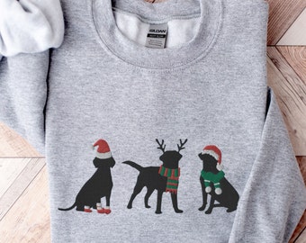 Embroidered Black Lab Christmas Sweatshirt, Labrador Retriever Christmas, Santa Lab Festive Crewneck, Holiday Labrador Pullover Sweater
