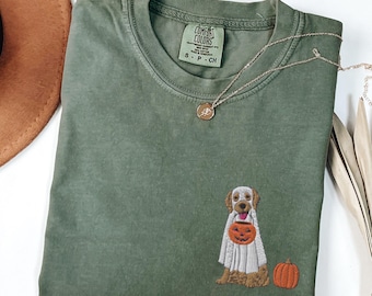 EMBROIDERED Golden Retriever Halloween Shirt, Golden Retriever Ghost Comfort Colors Tshirt, Spooky Season Golden T-Shirt, Golden Mom Tee