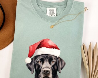 Black Lab Christmas Comfort Colors TShirt, Watercolor Black Labrador Retriever Christmas Shirt, Cute Black Lab Mom Crewneck Tee, Lab Gifts