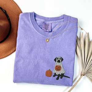 Embroidered Halloween Black Lab Shirt, Comfort Colors TShirt, Labrador Retriever Tee, Spooky Season Black Lab Ghost T-Shirt, Black Lab Mom