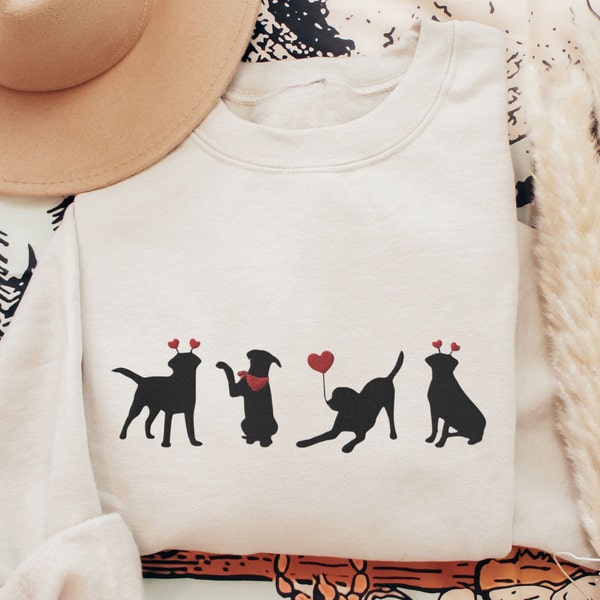 Embroidered Labrador Retriever Sweatshirt, Valentines Day Lab Mom Gift, Labrador Lover Crewneck, Black Labs, Labrador Valentines Embroidery