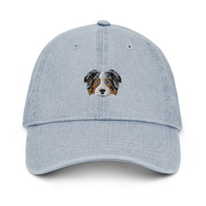 Australian Shepherd Denim Cap, Australian Shepherd Baseball Cap, Embroidered Merle Australian Shepherd Hat, Australian Shepherd Mom GIfts