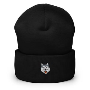 Embroidered Husky Beanie, Husky Dog Cuffed Beanie, Husky Mom Gift, Embroidered Beanie, Husky Gift, Husky Mama Gift, Husky Dad Gift, Dog Hat