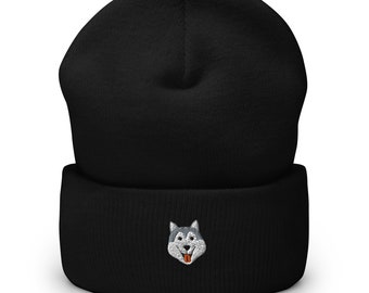 Embroidered Husky Beanie, Husky Dog Cuffed Beanie, Husky Mom Gift, Embroidered Beanie, Husky Gift, Husky Mama Gift, Husky Dad Gift, Dog Hat