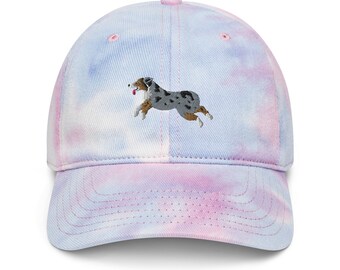 Australian Shepherd Embroidered Tie Dye Cap, Cute Aussie Shepherd Baseball Cap, Aussie Shepherd Mom Gifts, Blue Merle Australian Shepherds