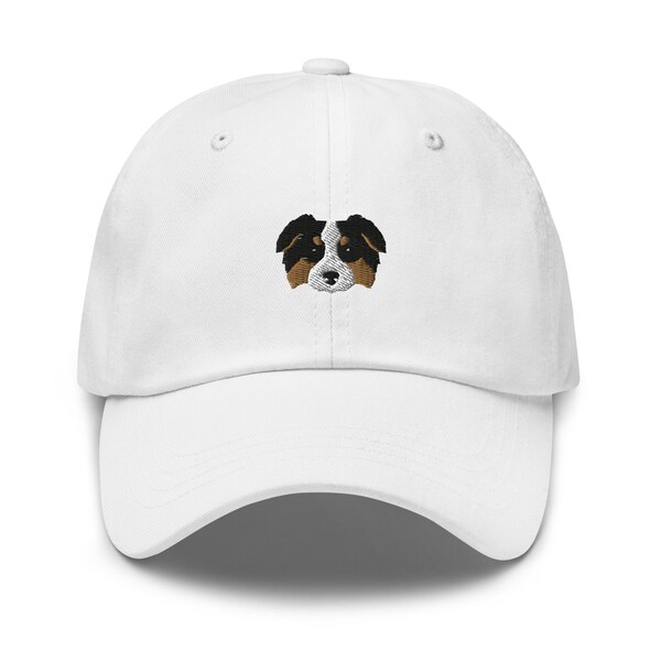 Australian Shepherd Cap, Tricolor Aussie Shepherd Dad Hat, Australian Shepherd Embroidered Cap, Aussie Shepherd Face Hat Australian Shepherd