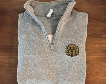 EMBROIDERED Goldendoodle Quarter Zip Pullover Sweater, Golden Doodle Dog Mom Zip Up Shirt, Dog Embroidery, Doodle V Neck Quarter Zip Gift