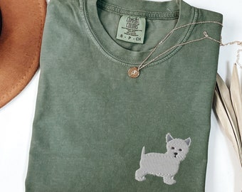Embroidered Westie TShirt, West Highland Terrier Comfort Colors Shirt, Westie Mom Gift, Westie Dog Dad Crewneck, Westie Lover Crew, Westie