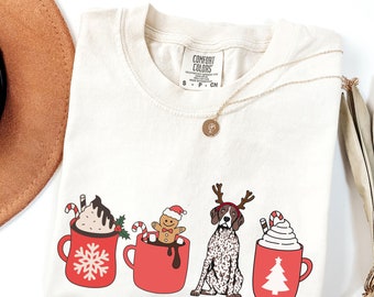 Custom GSP Christmas TShirt, Customizable German Shorthaired Pointer Comfort Colors Shirt, Personalized GSP Mom Gift, GSP Coffee Lover Mom