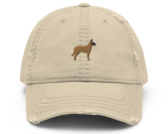 Malinois Distressed Cap, Embroidered Belgian Malinois Distressed Hat, Mali Mom Gift, Belgian Shepherd Dad Gift, Malinois Owner Gifts