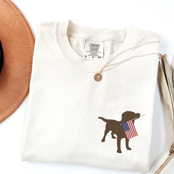 EMBROIDERED Chocolate Lab Shirt, Comfort Colors Labrador Retriever T-Shirt, Lab USA Flag Crewneck, Lab Dog Mom Gift, American Flag Lab Tee