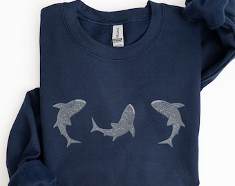 Embroidered Whale Shark Sweatshirt, Whale Sharks Shirt, Marine Animal Lover Gift, Whale Embroidery Crewneck, Gift for Marine Biologist