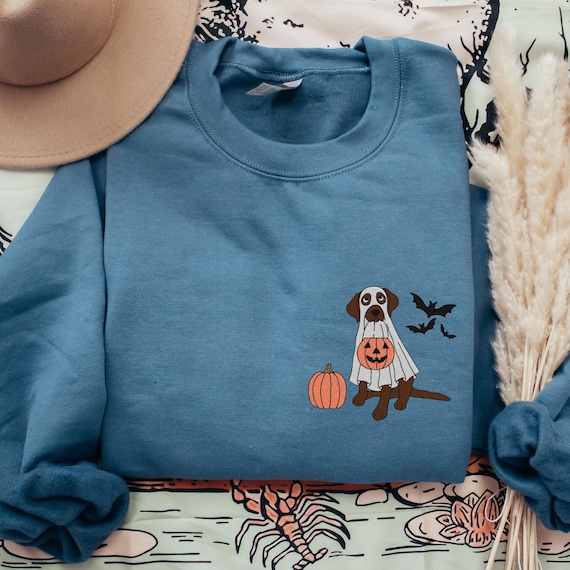 EMBROIDERED Chocolate Lab Halloween Sweatshirt, Spooky Season Labrador Retriever Sweater, Chocolate Lab Mom Shirt, Spooky Lab Dad Crewneck