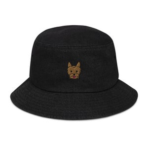 Yorkie Embroidered Bucket Hat, Yorkie Denim Hat, Yorkshire Terrier Hat, Yorkie Mom Gift, Yorkie Gifts, Yorkie Terrier Bucket Hat, Yorkies Black Denim