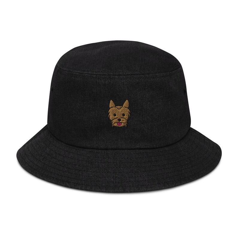 Yorkie Embroidered Bucket Hat, Yorkie Denim Hat, Yorkshire Terrier Hat, Yorkie Mom Gift, Yorkie Gifts, Yorkie Terrier Bucket Hat, Yorkies Black Denim