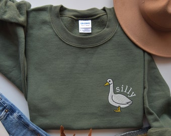 Dumme Gans Sweatshirt bestickt, süße Gans Crewneck, lustige Gans Stickerei, lustiges Vogel-Liebhaber-Shirt, dumme Gans Universität