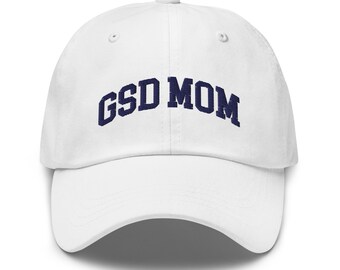 German Shepherd Cap, GSD Mom Embroidered Baseball Cap, Cute GSD Hat, Varsity Style GSD Six Panel Hats
