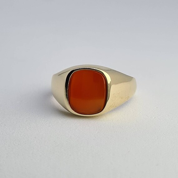 14K Gold Chevalier Ring. Carnelian ring orange stone ring Signet ring. Mens ring Jewelry for Men.chevaliere homme anello huomo