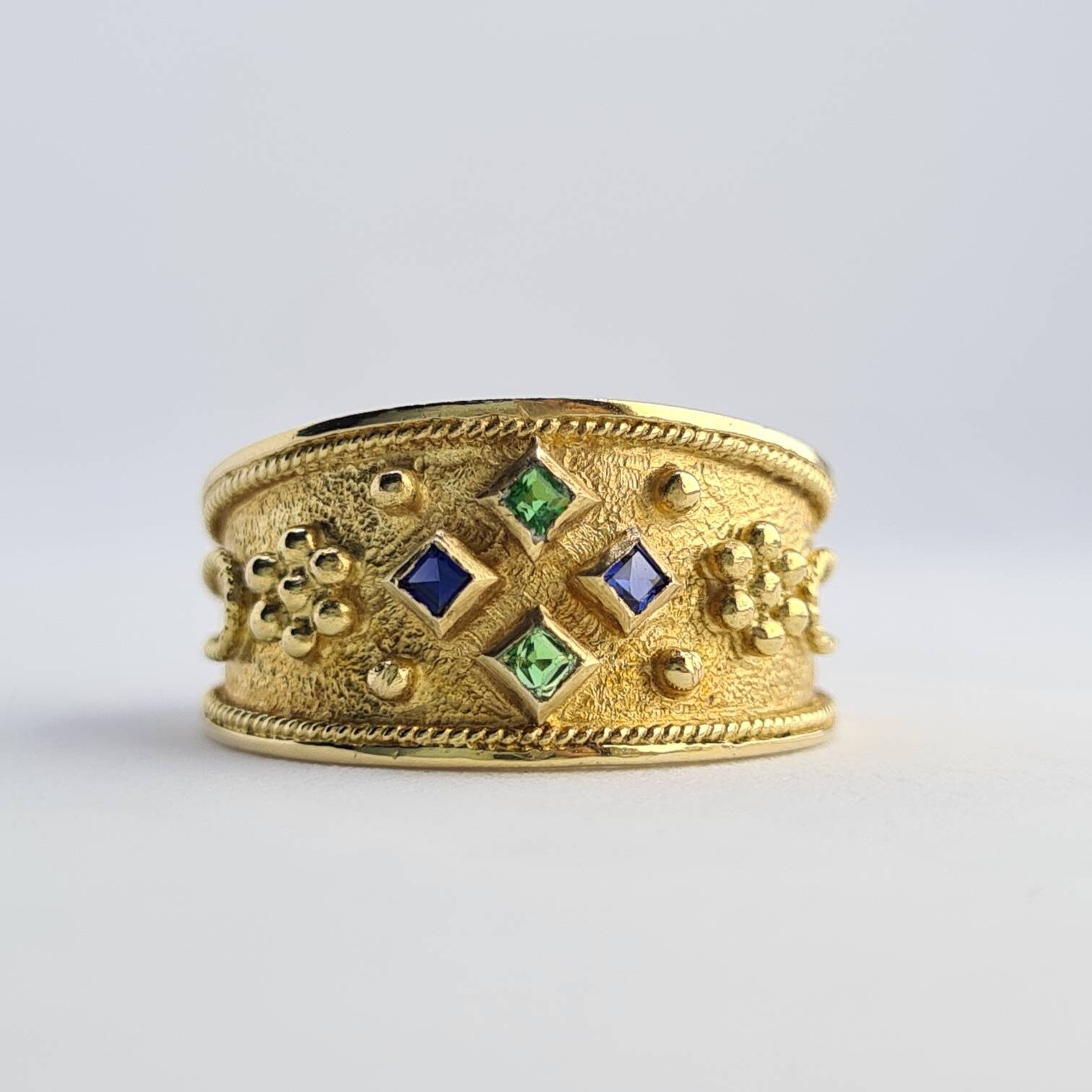 Solid Gold 14K Byzantine Style Ring With Precious Gemstones. Natural ...