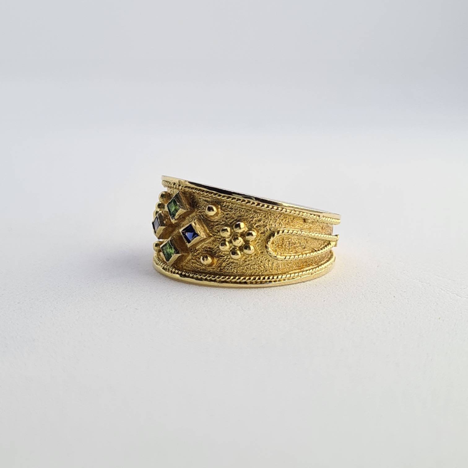 Solid Gold 14K Byzantine Style Ring With Precious Gemstones. Natural ...