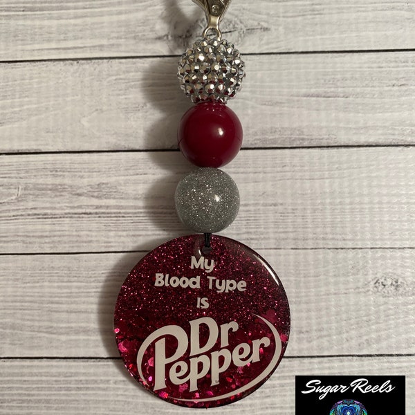 Dr. Pepper Is My Blood Type Beaded Keychain