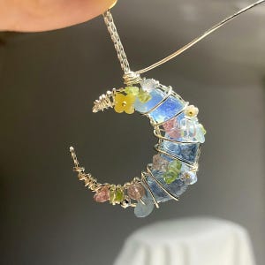 Raw Crystal Moon Pendant: Copper Wire Wrapped Healing Necklace