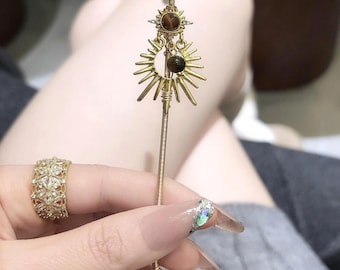 Handgemaakte Sun Talisman-sigarettenhouder, natuurlijk tijgeroogkristal rokeraccessoire, Golden Power-accessoires