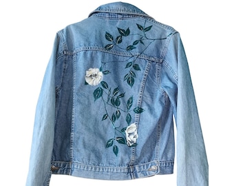 Floral pattern - hand painted custom denim jacket