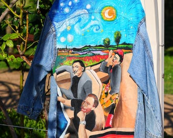 Starry night Frida Kahlo Van Gogh Salvador Dalí - custom hand painted denim jean jacket