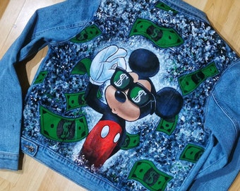 Disney Mickey mouse money shower - custom hand painted denim jean jacket