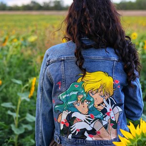 Sailor moon Sailor Uranus y Sailor Neptune hechas a pedido - chaqueta vaquera personalizada pintada a mano imagen 3