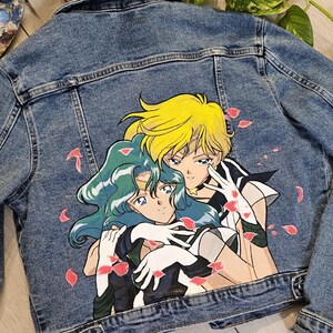Sailor moon Sailor Uranus y Sailor Neptune hechas a pedido - chaqueta vaquera personalizada pintada a mano imagen 4