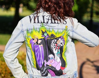 Disney Villains Evil Queen Ursula Maleficent Cruella - handmade custom denim jacket
