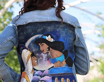 Disney Aladdin Jasmine - giacca di jeans personalizzata dipinta a mano